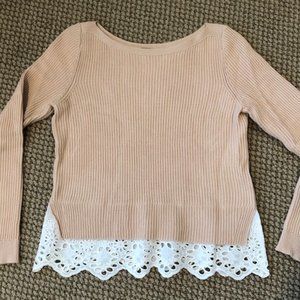 Ann Taylor Tiered Lace Sweater Size S Peach Color